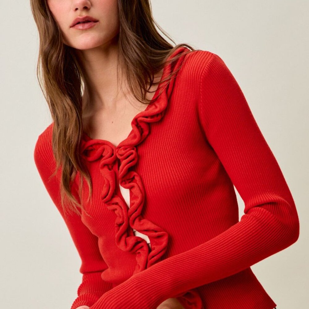 SO ME Cascade Ruffle Ribbed Sweater Cardgian - Picture 2 of 16